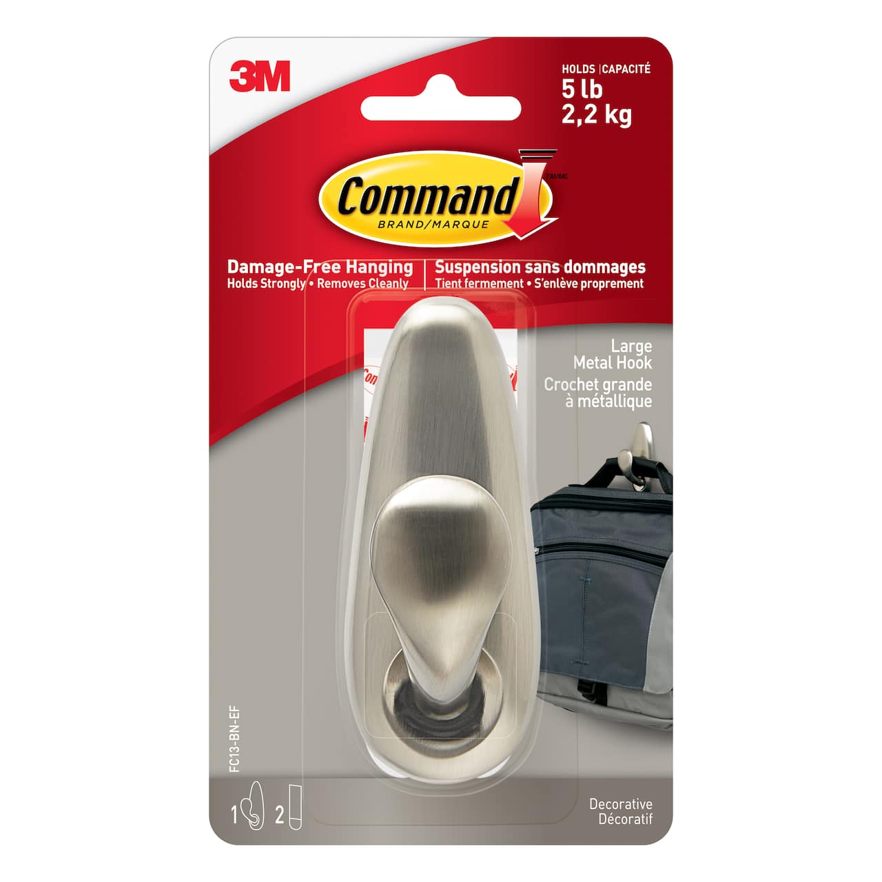 Command&#x2122; Decorative Metal Hook, Brushed Nickel